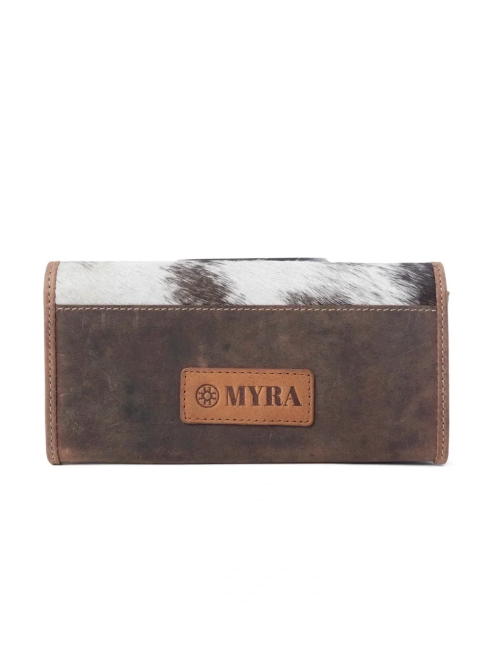 Western WalletCowhide Leather Wallet with Turquoise Accent - Brown/White